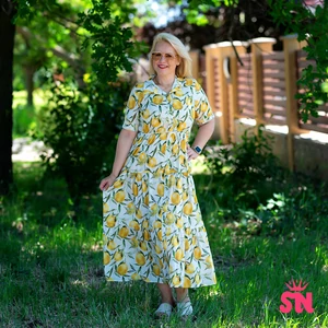 Citrom-mintás, pamutvászon maxi ruha