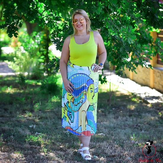 Mintás pliszírozott maxi szatén szoknya