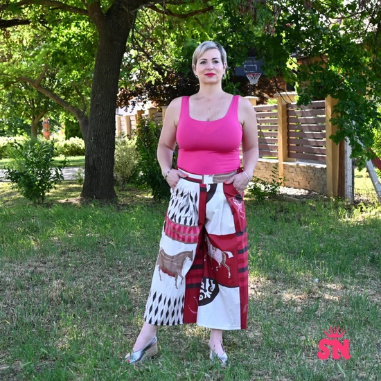 Lovacska-mintás, pamutvászon nadrágszoknya