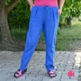 Kép 2/2 - Királykék színű,  öves len nadrág