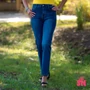 Kép 2/3 - Középkék színű, magas derekú,egyenes szabású farmernadrág