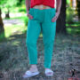 Kép 2/2 - Smaragdzöld színű öves lenvászon nadrág