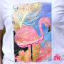 Kép 2/2 - Kék flamingó-mintás póló